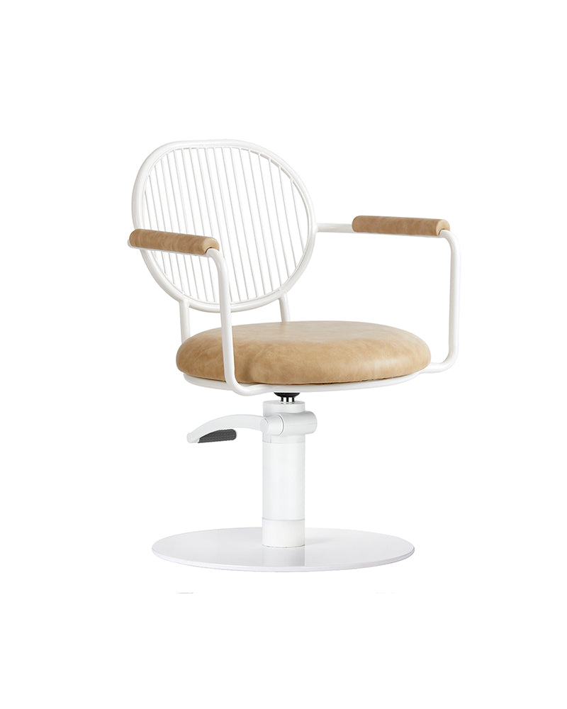 Serena - Fauteuil de coiffure blanc et cognac - Base ronde blanche
