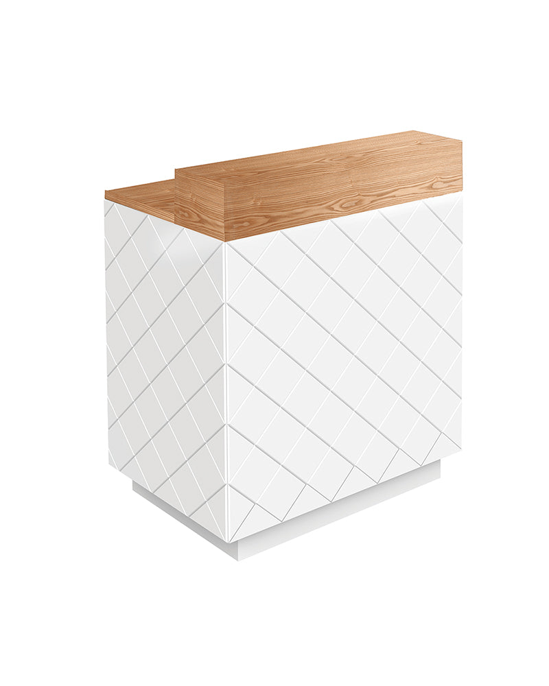 Willow - White reception desk with ash wood top - spacious cabinets