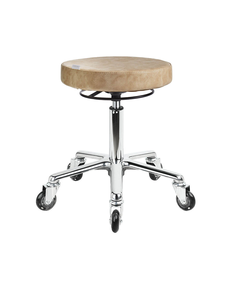 Round Sand - Beige salon stool - Chrome cross base