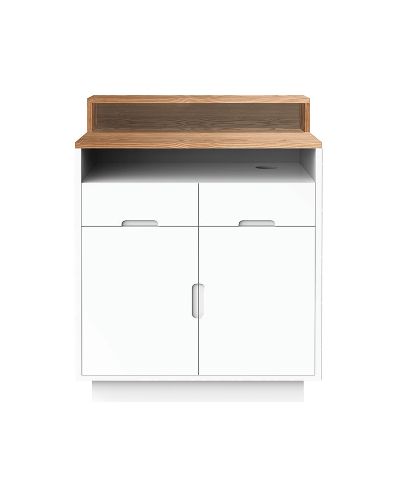 Willow - White reception desk with ash wood top - spacious cabinets