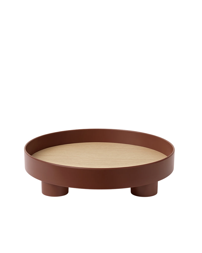 Platform - Dark red serving tray with oak top
