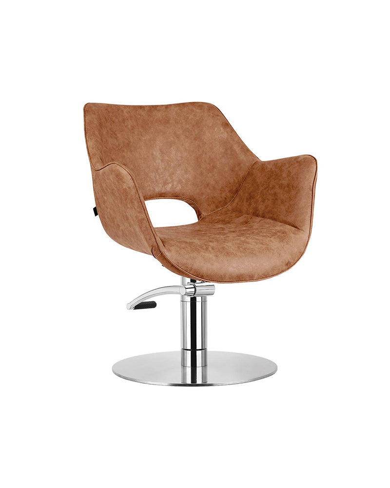 Chloe Tan - Brown hairdressing chair - Chrome plate foot
