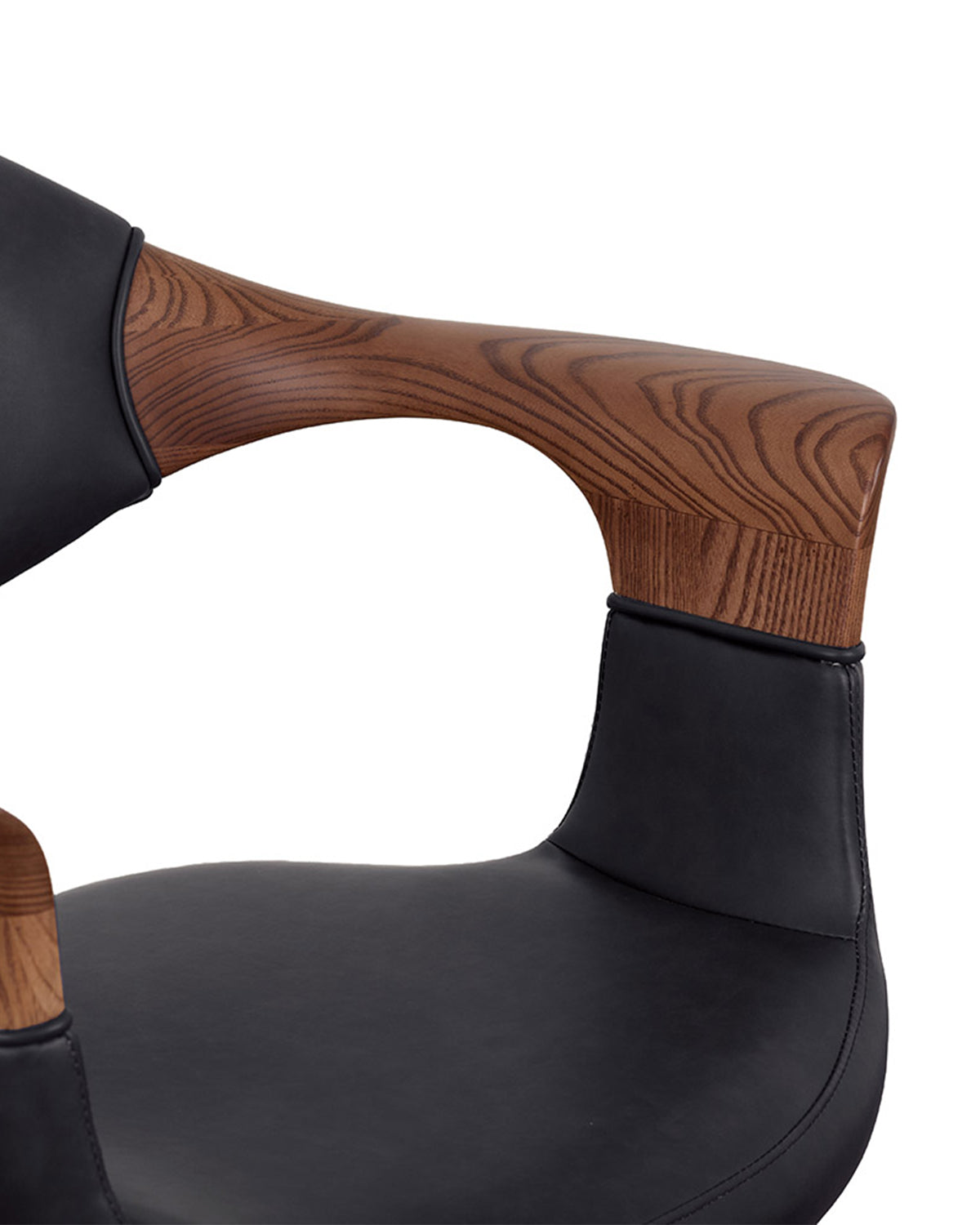 Oakley Midnight - Grijze klantstoel met zwarte schijfvoet en armleuningen van eikenhout