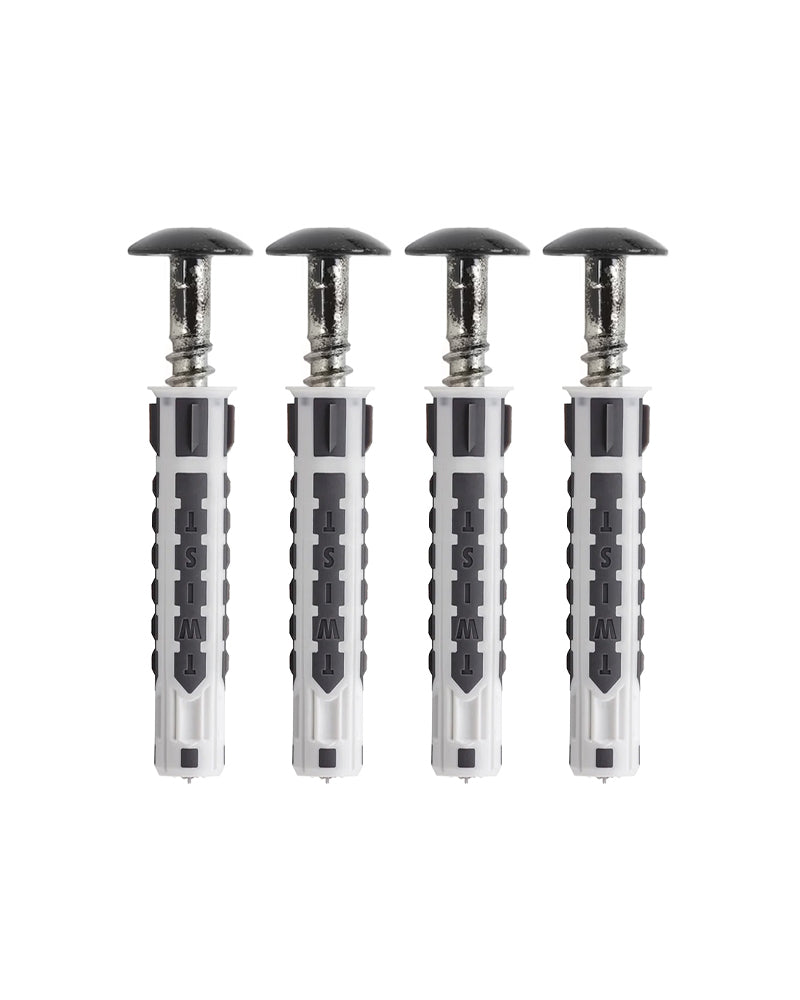 Black screws + rawlplugs 4 pcs.