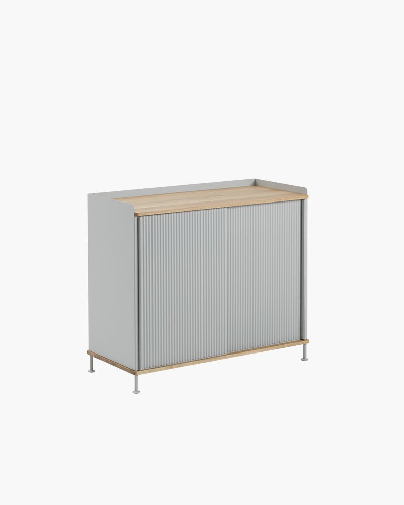 Enfold - Gray sideboard - Fluted metal - Oak wood
